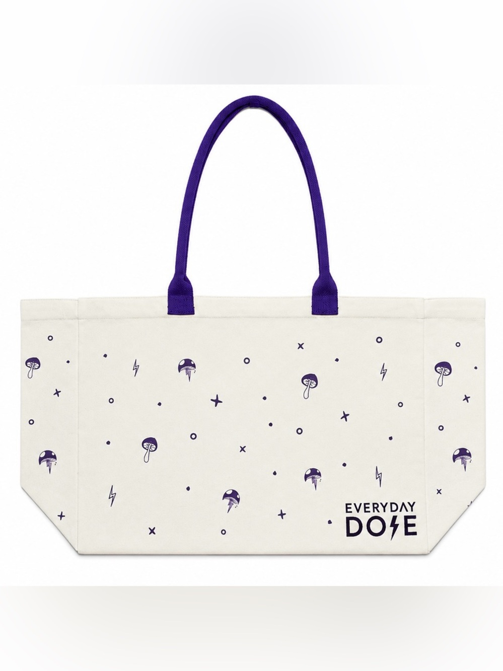 Everyday Dose Mushroom Coffee Promo Cream Canvas Tote with Purple Handles
